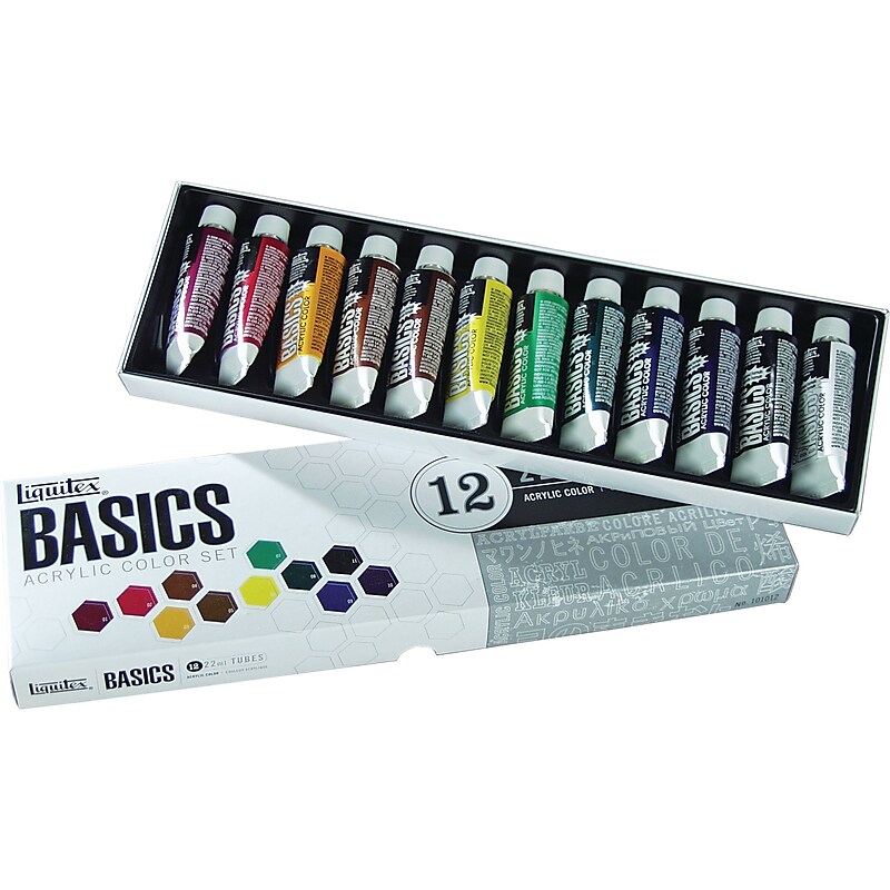 Liquitex Basics Non Washable Acrylic Paint, Assorted Colors, 0.74 Oz., 12/Set (694563) image 1