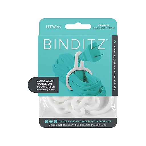 UT Wire Binditz Original Silicone Cable Wraps, 1.61"/1.91"/2.28", White (UTWR12WH) Staples
