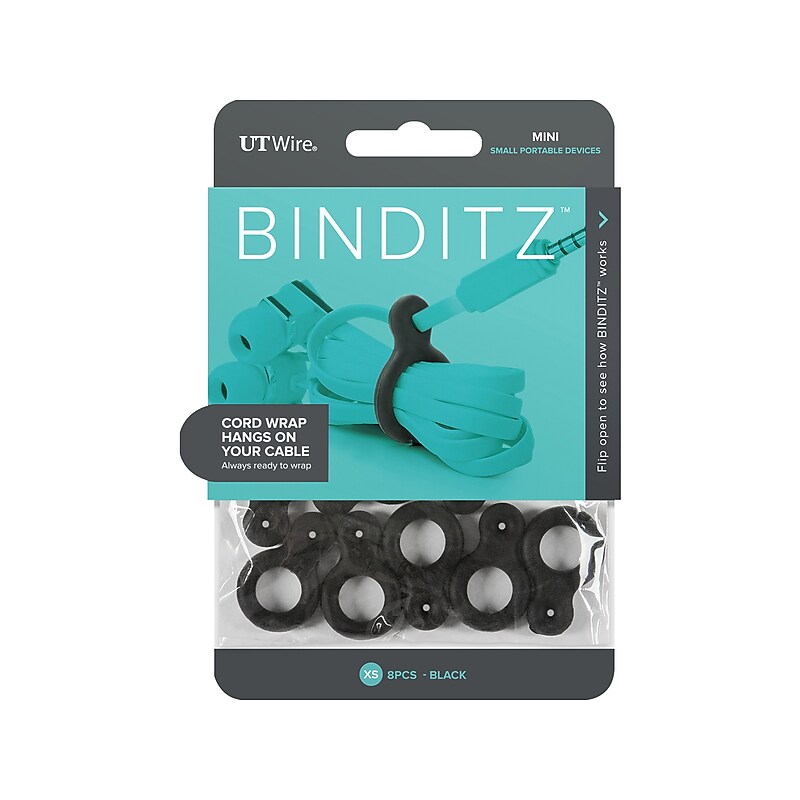 UT Wire Binditz Mini Silicone Cable Wraps & Straps, 1.1", Black (UTW-RXS8-BK) image 1