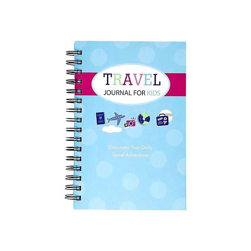 Kahootie Co. Travel Journal For Kids Hardcover Journal, 5.5" x 8.5", Wide Ruled, Pink/Teal, 60 Pages (TRAVTP-H) image 1
