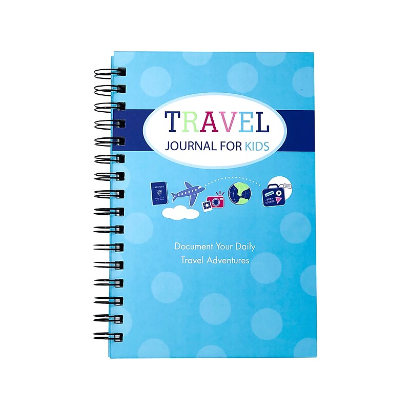 Kahootie Co. Travel Journal For Kids Hardcover Journal, 5.5" x 8.5", Wide Ruled, Blue/Teal, 60 Pages (TRAVTB-H) image 1
