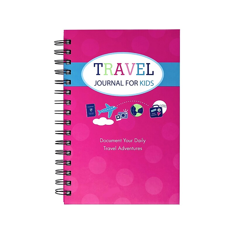 Kahootie Co. Travel Journal For Kids Hardcover Journal, 5.5" x 8.5", Wide Ruled, Pink, 60 Pages (TRAVP-H) image 1