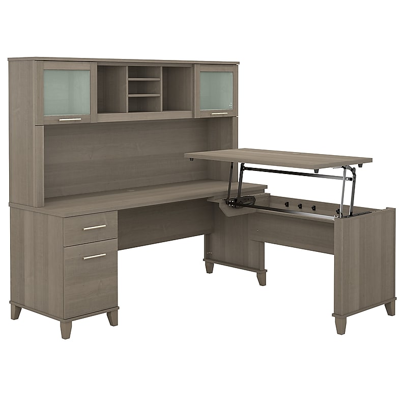 Bush Furniture Somerset 72"W 3 Position Sit to Stand L Shaped Desk with Hutch, Ash Gray (SET015AG) image 1