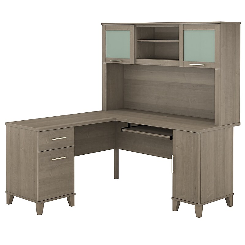 Bush Furniture Somerset 60"W L Shaped Desk with Hutch, Ash Gray (SET002AG) image 1