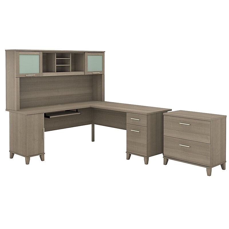 Bush Furniture Somerset 72W L Shaped Desk with Hutch and Lateral File Cabinet, Ash Gray (SET009AG) image 1