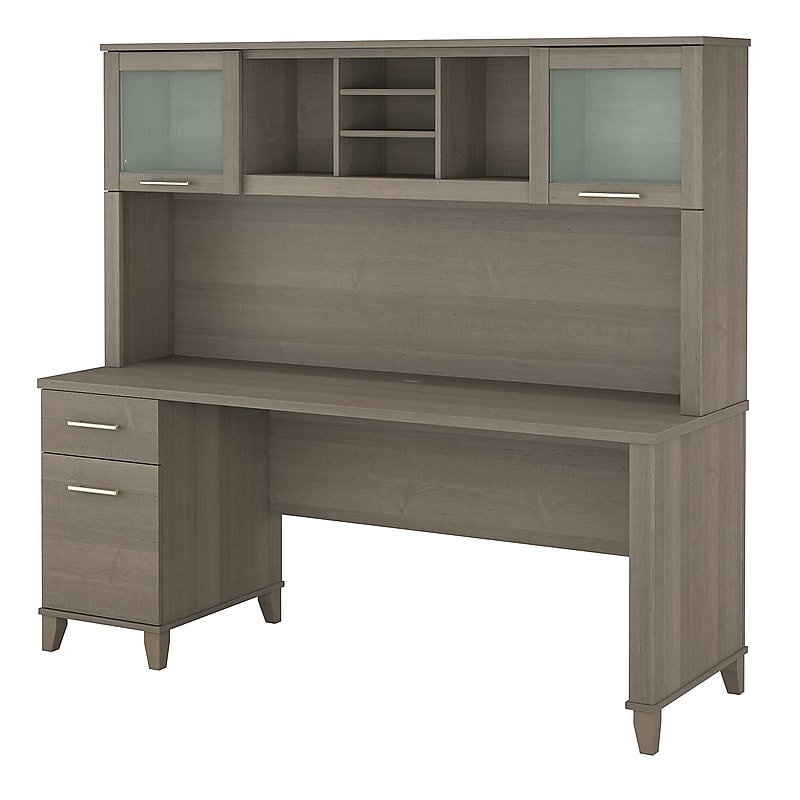 Bush Furniture Somerset 72"W Office Desk with Drawers and Hutch, Ash Gray (SET018AG) image 1