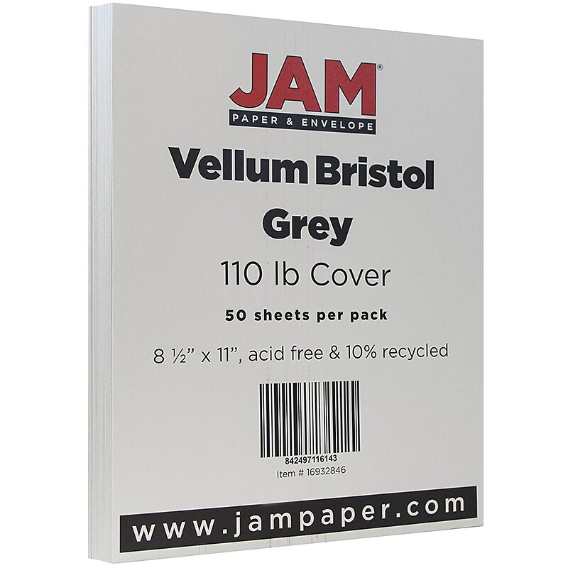JAM Paper® Vellum Bristol 110lb Index Colored Cardstock, 8.5 x 11 Coverstock, Grey, 50 Sheets/Pack (16932846) image 1