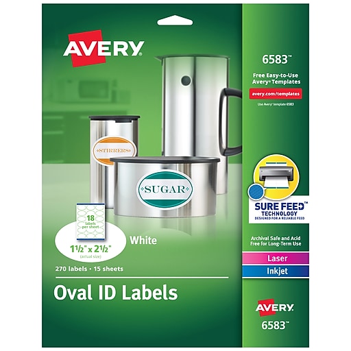 Avery; Textured White Oval Labels 1 1/8" Width x 2 1/4" Permanent Adhesive 