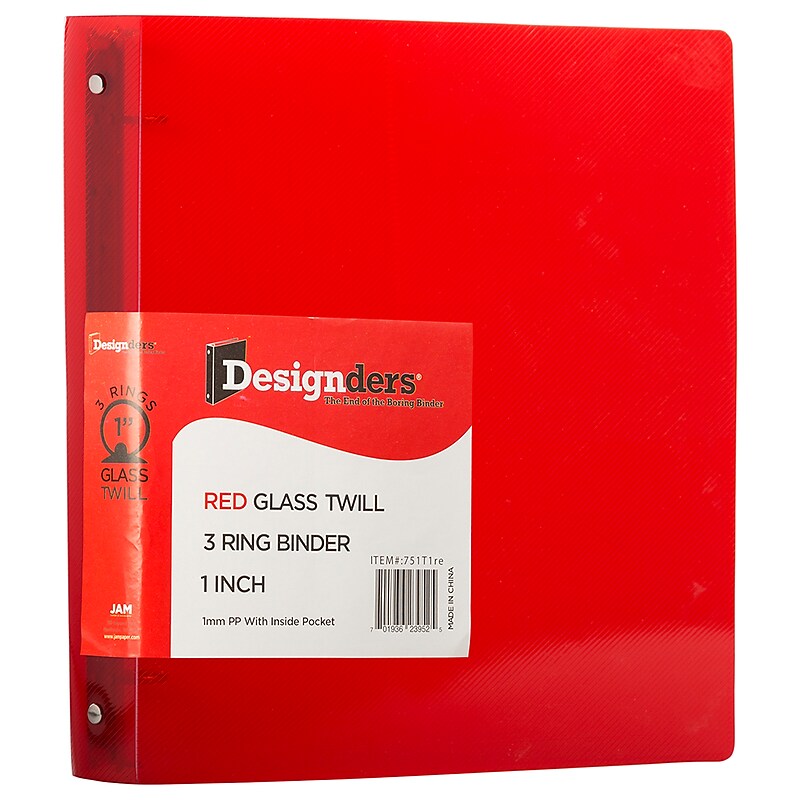 JAM Paper Designders 1" 3-Ring Flexible Poly Binders, Red (751T1RE) image 1