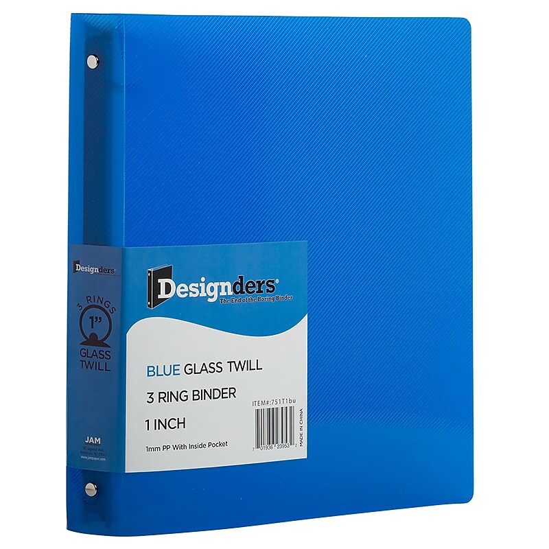 JAM Paper Designders 1" 3-Ring Flexible Poly Binders, Blue (751T1BU) image 1