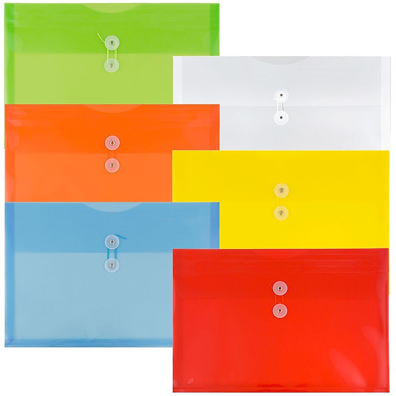 JAM PAPER Plastic Filing Envelopes with Button & String Tie Closure, Legal Size, Assorted Colors, 6/Pack (219B1RLIGBYORCL) image 1