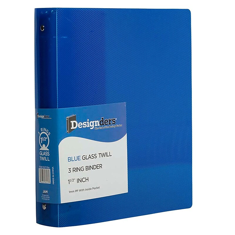 JAM Paper Heavy Duty 1 1/2" 3-Ring Flexible Poly Binders, Blue Glass Twill (762T15BU) image 1