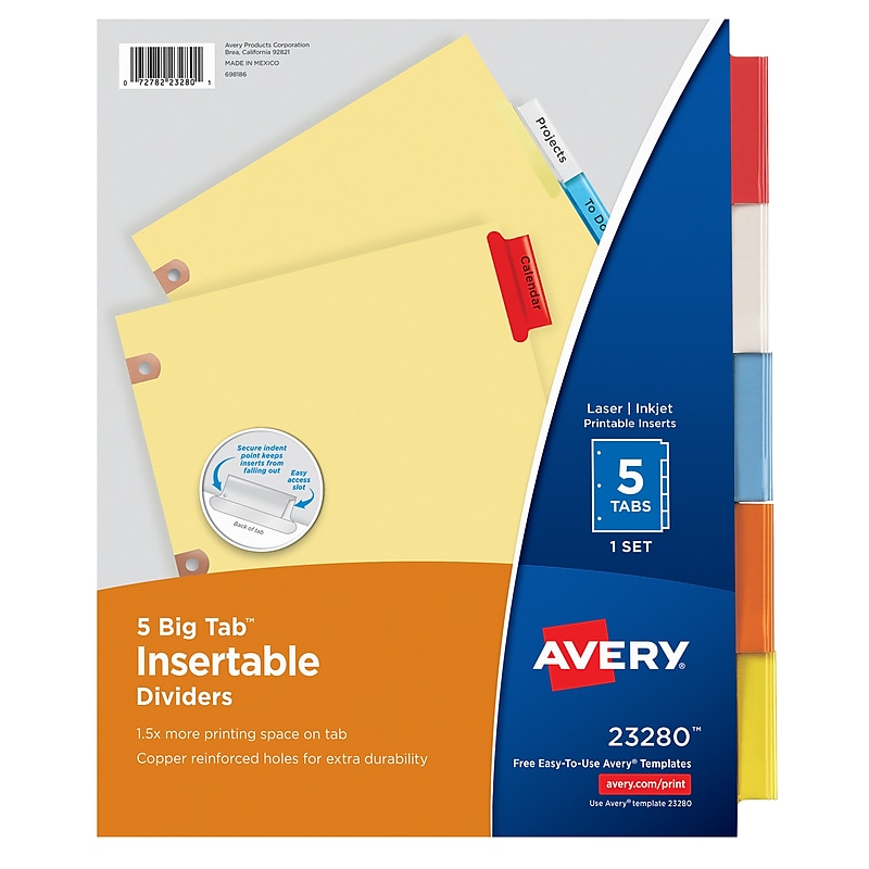 Avery Big Tab Insertable Paper Dividers, 5 Tabs, Multicolor, Copper Reinforced (23280) image 1