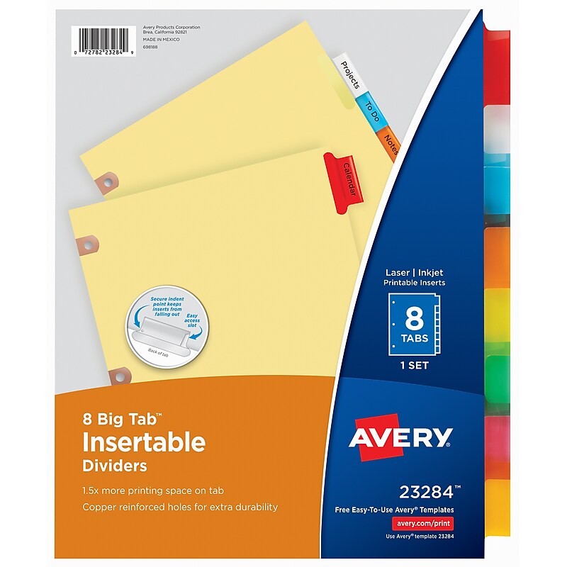 Avery Big Tab Insertable Paper Dividers, 8 Tabs, Multicolor, Copper Reinforced (23284) image 1