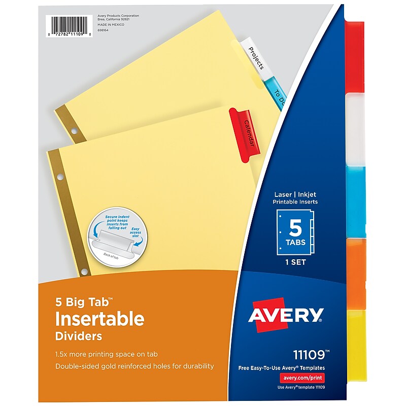 Avery Big Tab Insertable Paper Dividers, 5 Tab, Buff  (11109) image 1