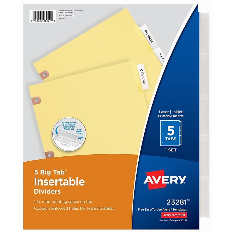 Avery Big Tab Insertable Paper Dividers, 5 Tabs, Clear, Copper Reinforced (23281) image 1