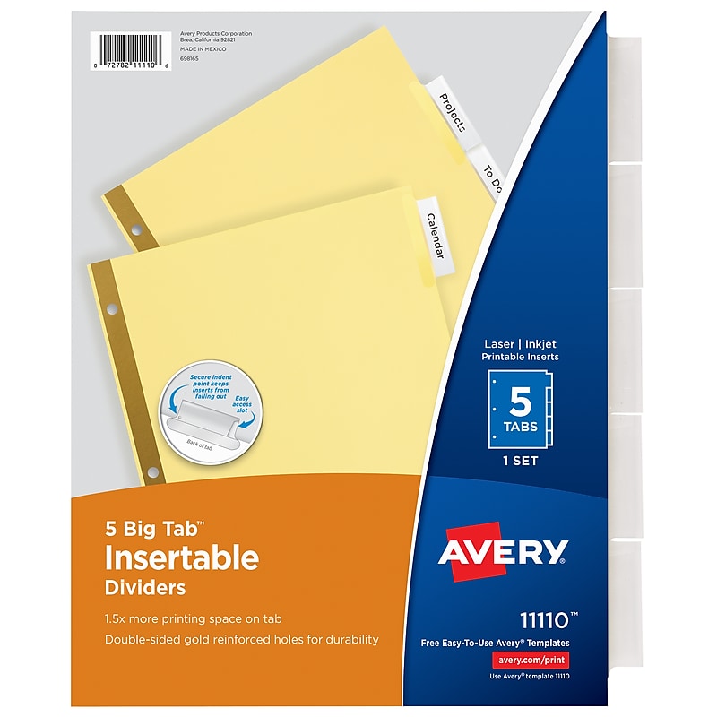 Avery Big Tab Insertable Paper Dividers, 5-Tab, Yellow (11110) image 1