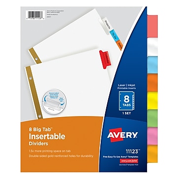 Avery Big Tab Insertable Dividers, 8-Tab, Assorted Colors (11123)