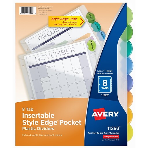 Avery Style Edge Insertable Plastic Divider 8 Tab Multicolor 11293 At Staples