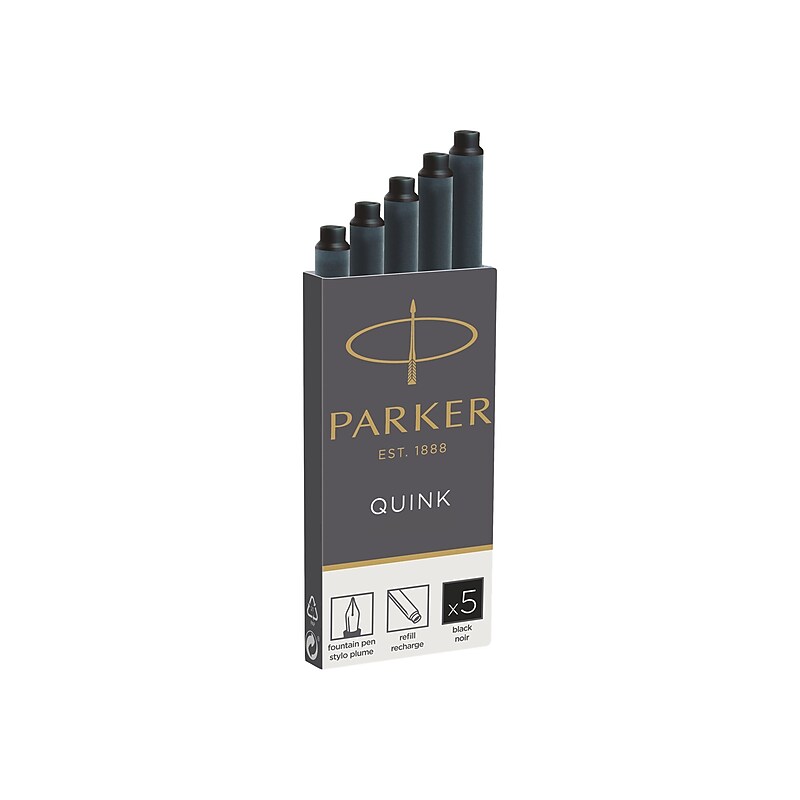 Parker Quink Fountain Cartridges Pen Refill, Black Ink, 5/Pack (1950402) image 1