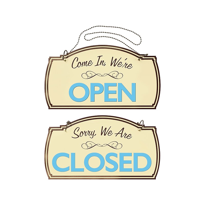 Cosco Boutique Open/Closed Indoor Door Sign, 12" x 7", Cream/Blue/Brown (098380) image 1
