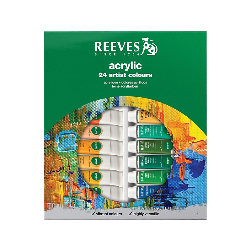 Reeves Washable Acrylic Paints, Assorted Colors, 0.34 Oz., 24/Pack (8493202) image 1