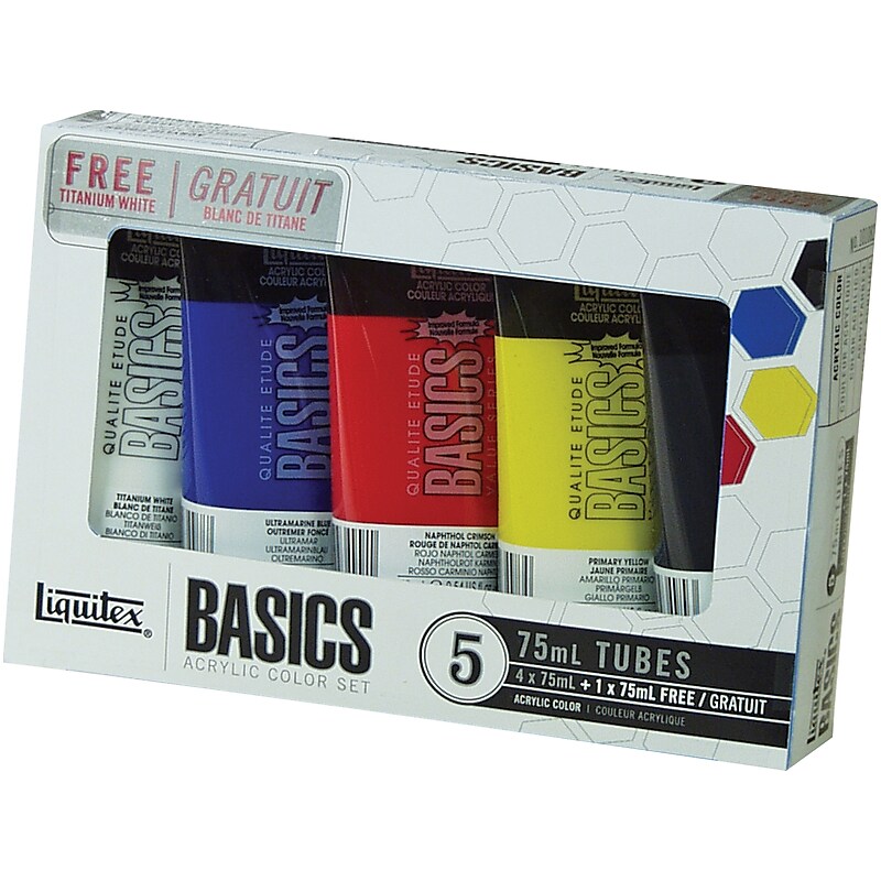 Liquitex Basics Non Washable Acrylic Paints, Assorted Colors, 2.53 Oz., 5/Pack (101082) image 1