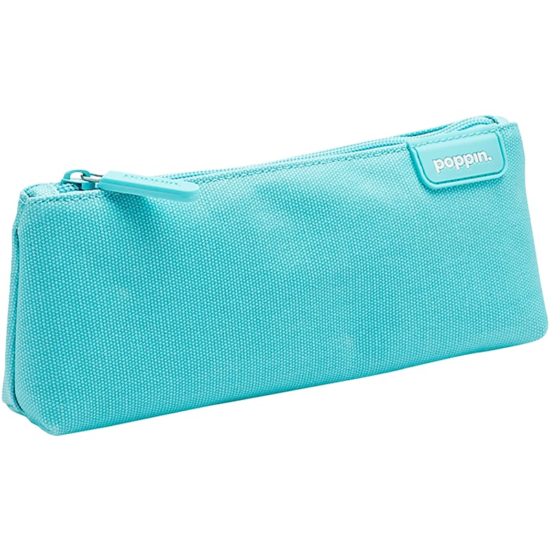 Poppin Zipper Canvas Pouch, Aqua/Coral (100390) image 1