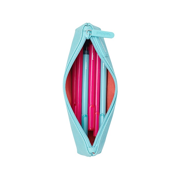 Poppin Zipper Canvas Pouch, Aqua/Coral (100390) | Staples