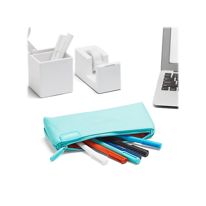 Poppin Zipper Canvas Pouch, Aqua/Coral (100390) | Staples