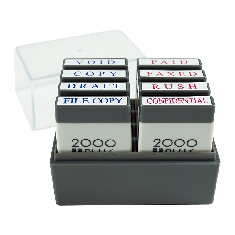 Cosco 2000 PLUS 1"W Pre-Inked Stamps, Blue/Red Ink, 8/Pack (030219) image 1