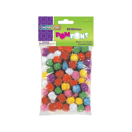 「pompom」 Creativity Street Glitter Pom Pons, Assorted Colors, 80/Pack, 6