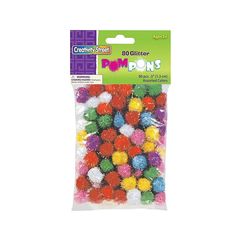 Creativity Street Pom Pons Craft Materials, Assorted Colors, 80/Pack, 6 Packs/Bundle (AC8116-01) image 1