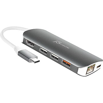 j5create USB-C to HDMI/RJ-45/USB Adapter, Male to Female, Multicolored (JCD383)