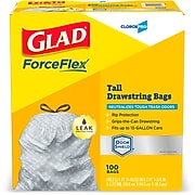 Glad ForceFlex 13 Gallon Tall Kitchen Trash Bags, .72 mil, 23.74 x 35.4, White, 100 Bags/Box (70427)