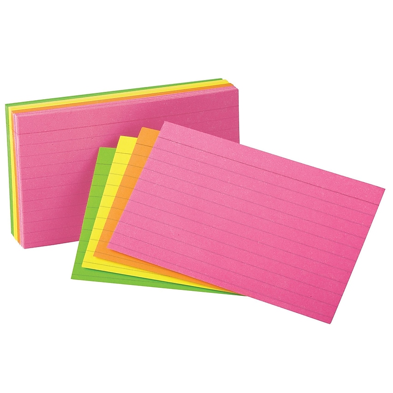 Oxford Glow 4" x 6" Index Cards, Lined, Assorted, 100/Pack, 10 Packs/Bundle (ESS99755) image 1