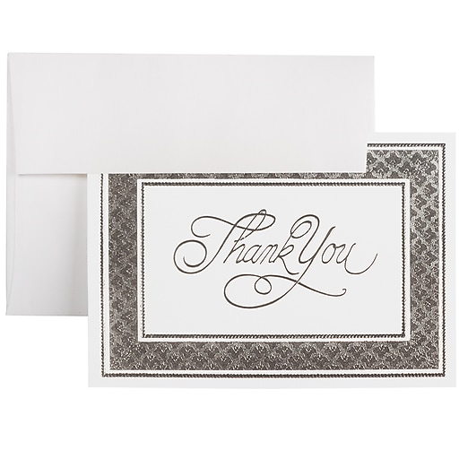 JAM Paper® Blank Thank You Cards Set, Bright White with Silver Border