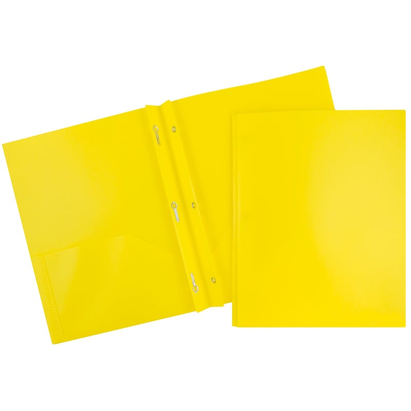 JAM Paper POP 2-Pocket Plastic Folders with Fastener, Yellow, 96/Pack (382ECYE) image 1