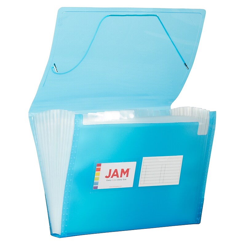 JAM Paper® 13 Pocket Plastic Expanding File, Accordion Folders, Letter Size, 9 x 13, Blue, 24/Pack (21621716B) image 1