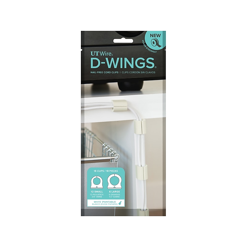 UT Wire D-Wings Cable Clips, 0.5", White, 18/Pack (UTW-D18-WH) image 1