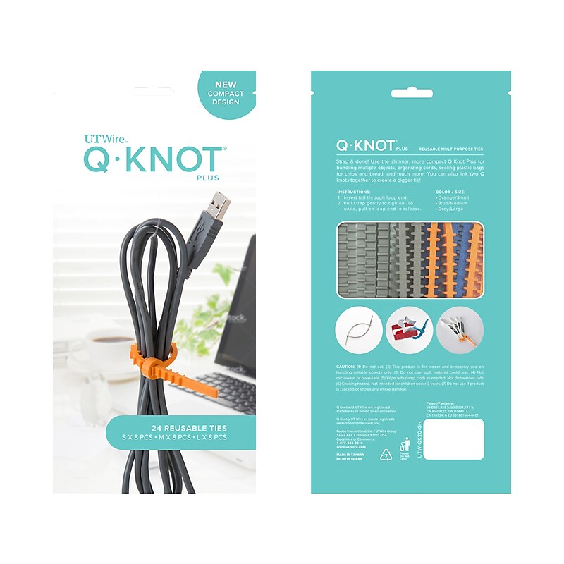 UT Wire Q Knot Plus Cable Ties, Orange/Blue/Gray, 24/Pack (UTW-QP24-02) image 1