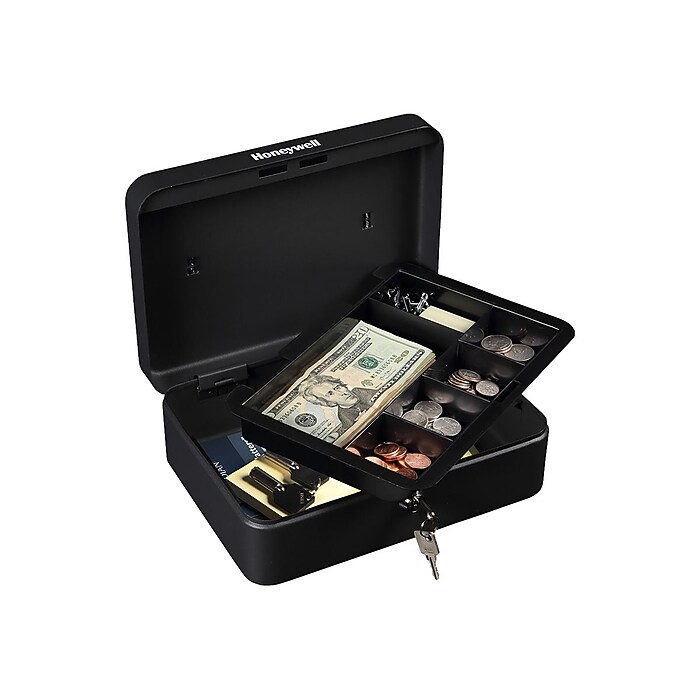 Honeywell Cash Box, 6 Compartments, Black (6112) | Staples