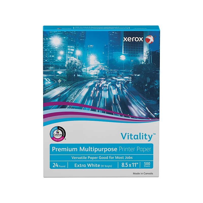 Xerox Vitality 8.5" x 11" Multipurpose Paper, 24 Lbs., 97 Brightness, 500 Sheets/Ream (3R20114PEN) image 1