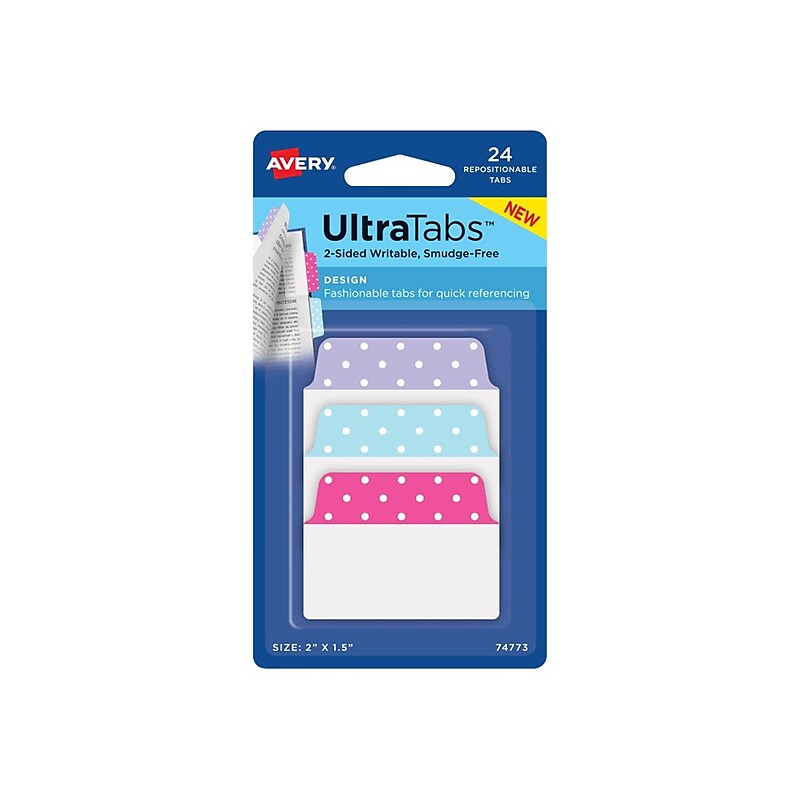 Avery UltraTabs Repositionable Multiuse Tabs, 2" x 1.5", Pastel Dots, 24/Pack (74773) image 1