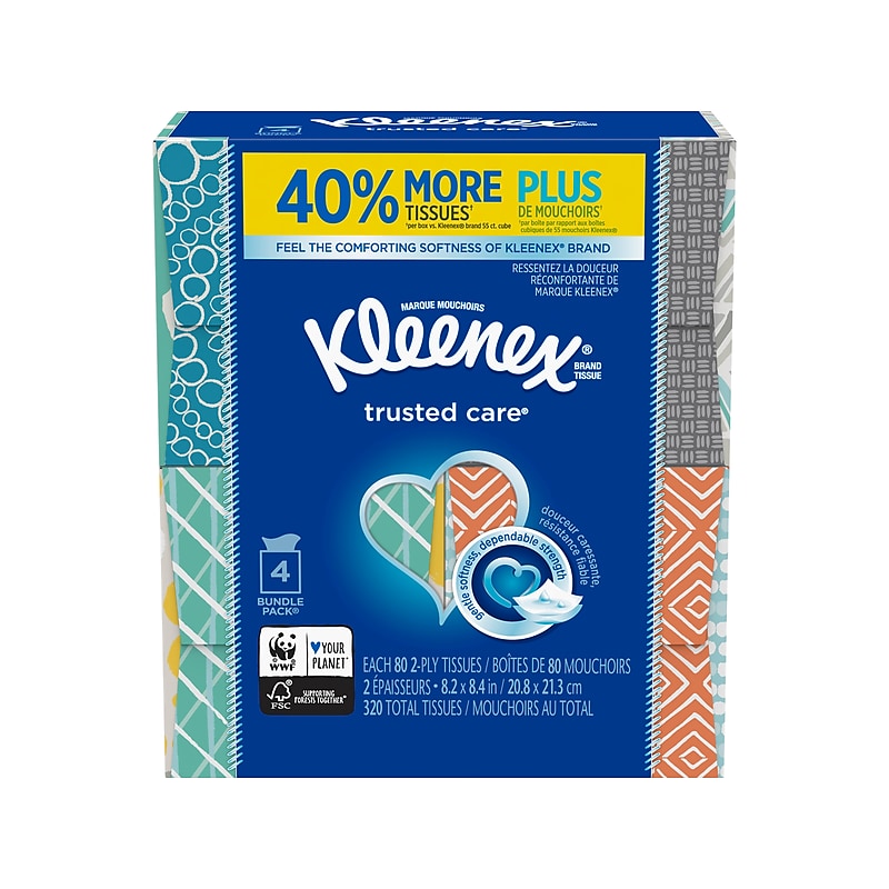 Kleenex Trusted Care Facial Tissue, 2-ply, 80 Tissues/Box (50184/37438) image 1