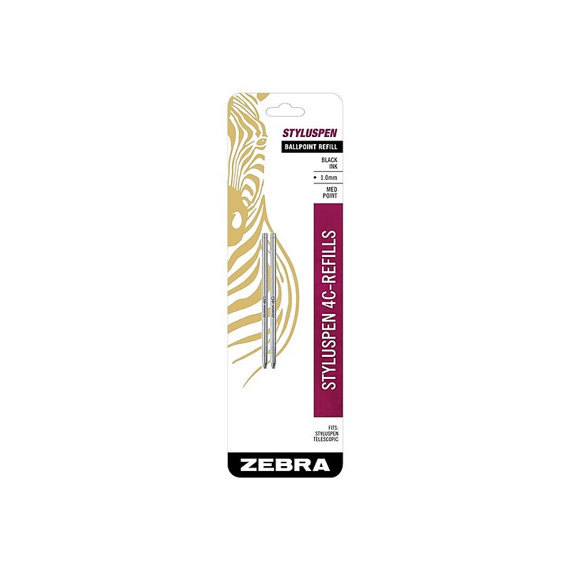 Zebra StylusPen 4C Ballpoint Pen Refill, Medium Tip, Black Ink, 2/Pack (84412) image 1