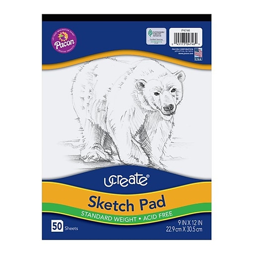 Prang (Formerly Art Street) Sketch Pad, 9 in x 12 in, Beginner Weight,  White, 100 Sheets