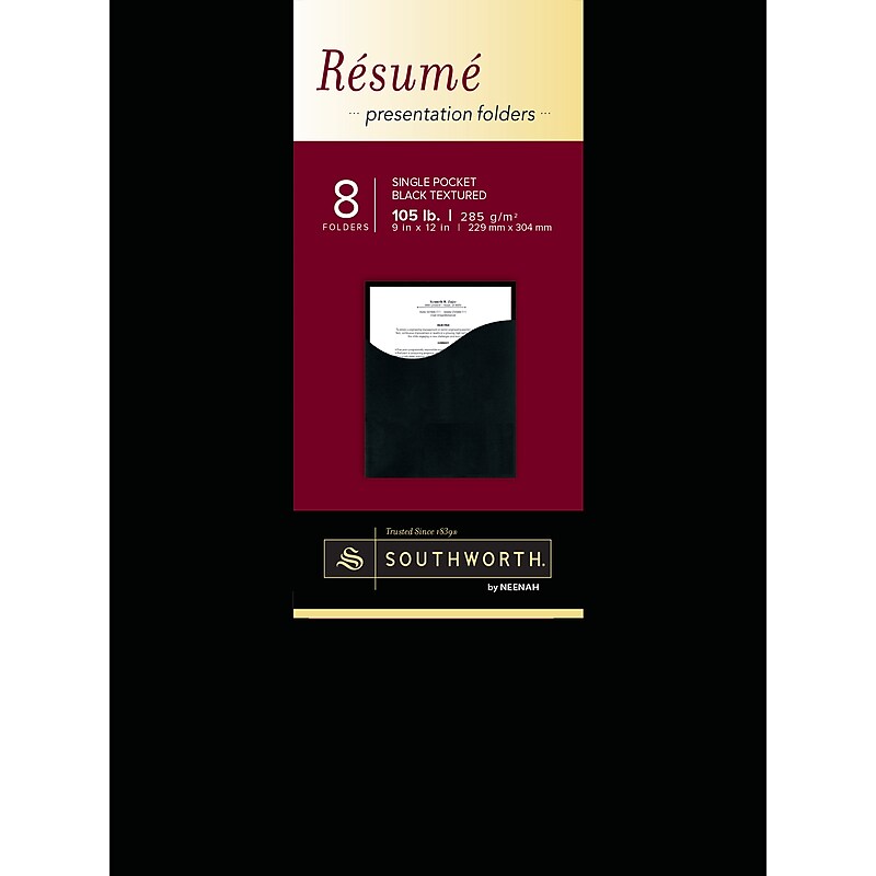 Southworth Resume 1-Pocket Presentation Folder, Black, 8/Pack (98876) image 1