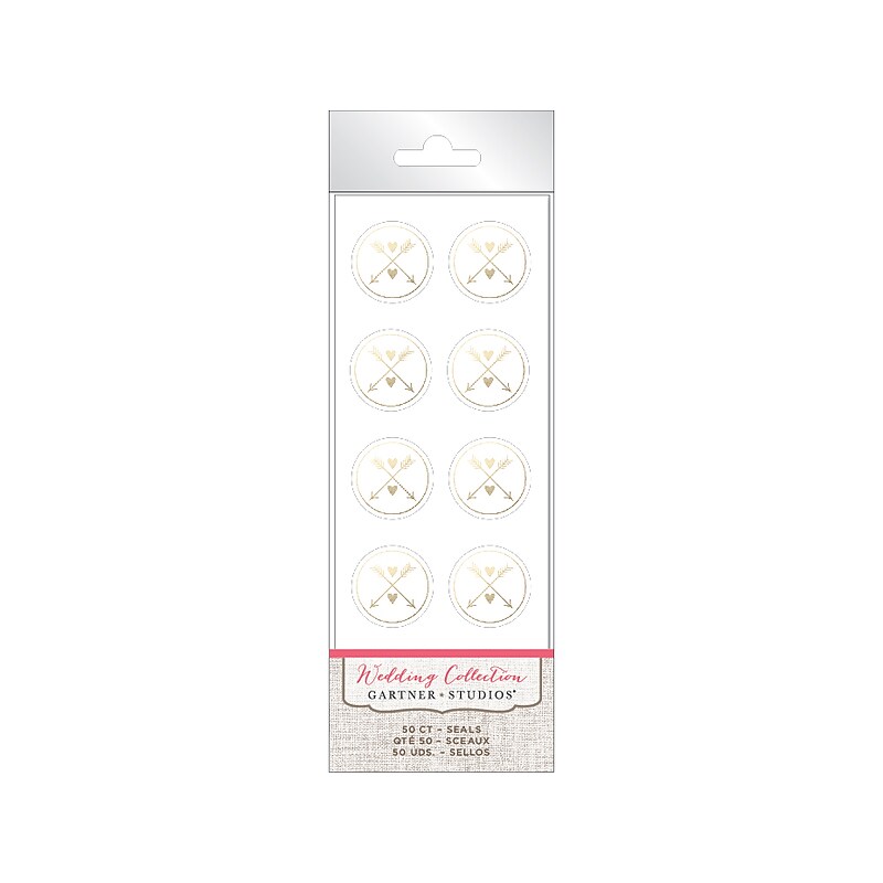 Gartner Studios Foil Heart and Arrow Seals, White/Gold, 48/Pack (18553) image 1