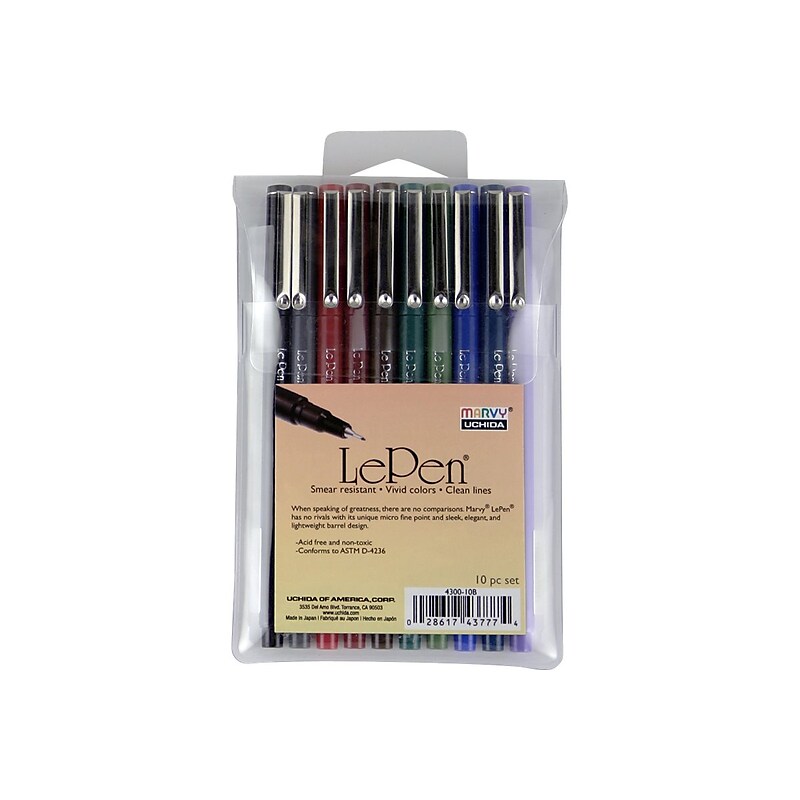 Marvy Uchida LePen Set B Permanent Marker, Micro Fine Tip, Assorted Inks, 10/Pack (430010B) image 1